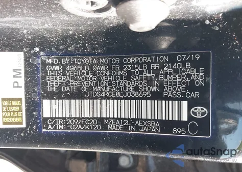 2020 Toyota Corolla Se/Night Shade из США, поврежденный, VIN JTDS4RCE8LJ038695